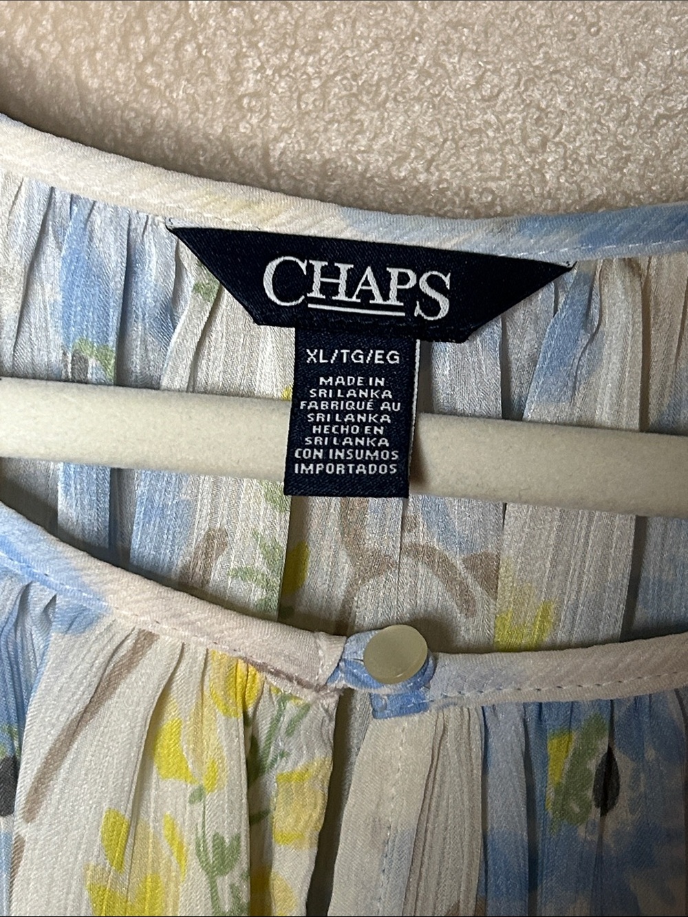 Chaps White Blouse with Blue & Yellow Floral Pattern Ruffle Bell Sleeves - Picture 2 of 5